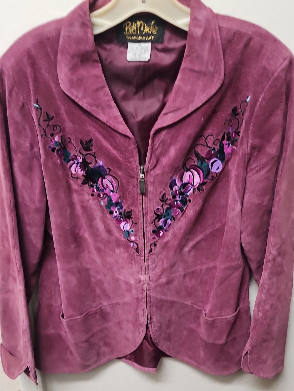 Bob Mackie Plum Suede-Style Embroidered Jacket